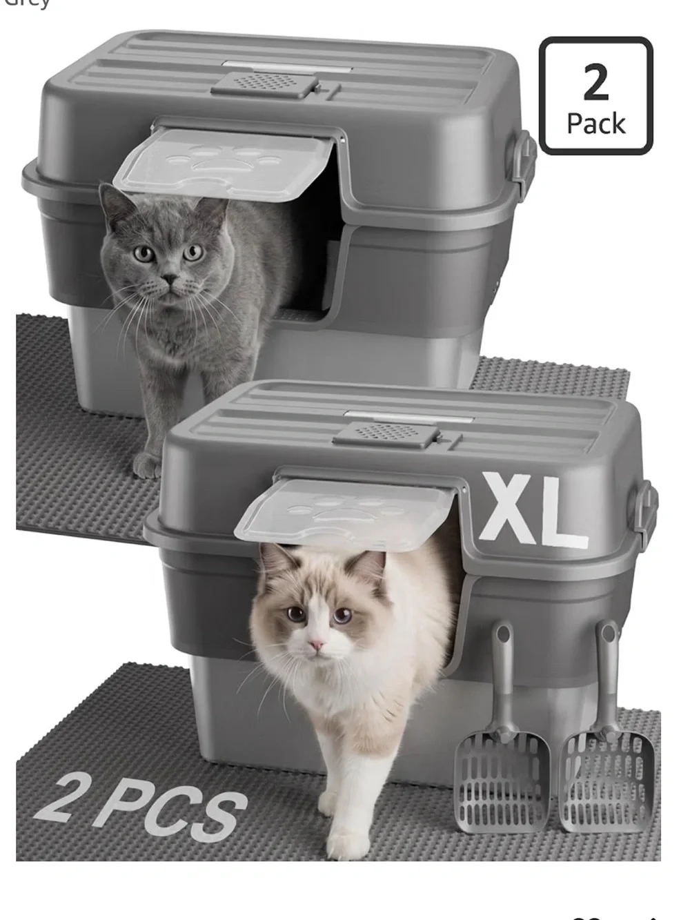 FZGhome | Stainless Steel XL Litter Box with Lid - Gray